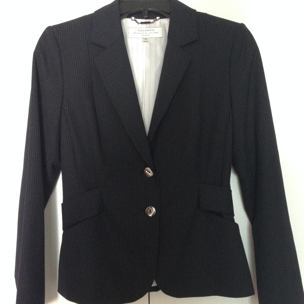 TAHARI Arthur S. Black/Gray Stripes Levine Work/Of